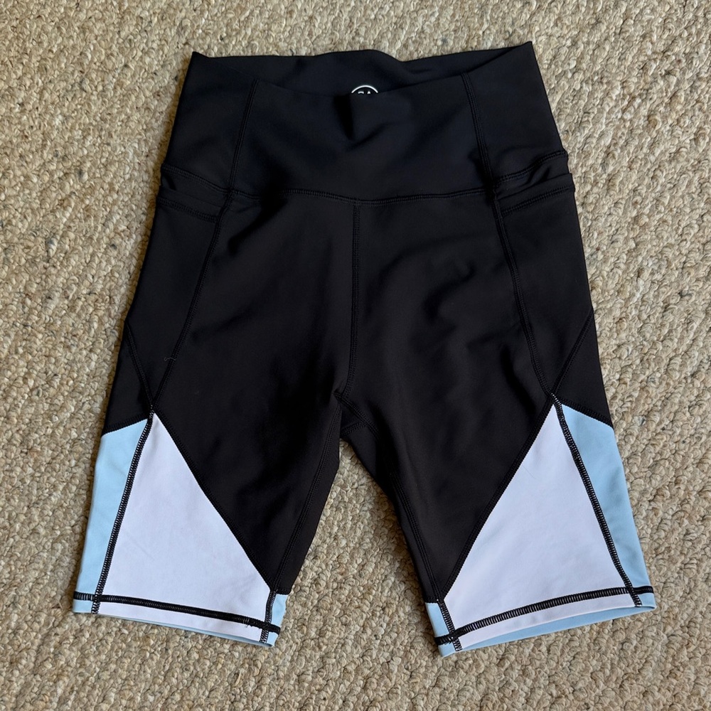 SAGE COLLECTIVE Black Bike Shorts with White and Light Blue Size Small